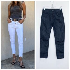 Bevy Flog Aviv Navy Blue Snake Pant (Sz 26) Button Fly Slim Skinny Crop Capri